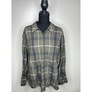 Carhartt Women's Green Plaid Roll Tab Sleeve Button Up Shirt Size XL